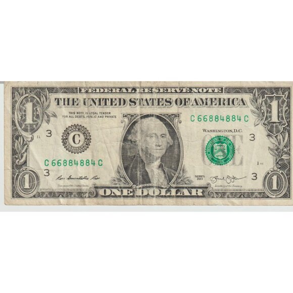 Fancy $1 Bill – Serial #C66884884C – 2013 Series – Repeated & Mirrored Digits – - Picture 1 of 2